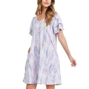 Lavender & Pink Tie-Dye V-Neck Dress